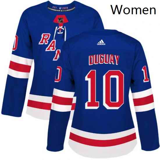 Womens Adidas New York Rangers 10 Ron Duguay Authentic Royal Blue Home NHL Jersey